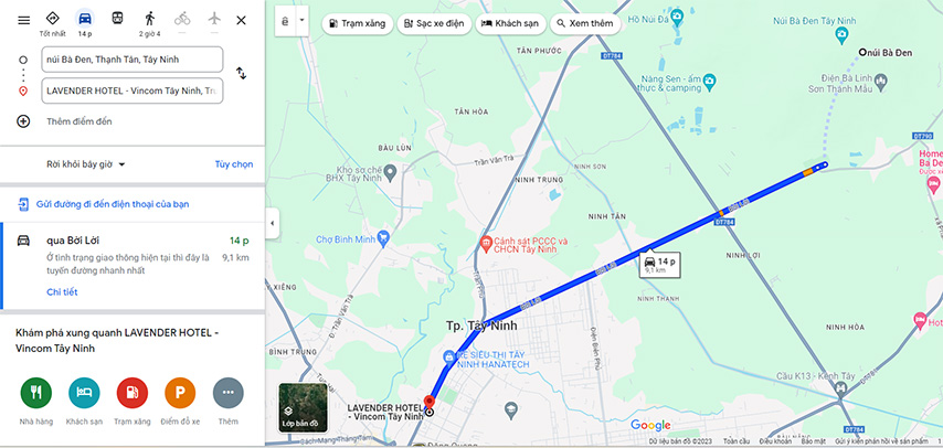 Cách di chuyển từ núi Bà Đen đến Khách sạn Lavender – Vincom