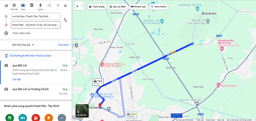 Cách di chuyển từ núi Bà Đen đến Khách sạn 986
