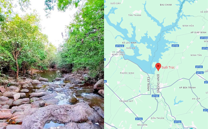 Suối Trúc hồ Dầu Tiếng nằm ở vị trí giáp ranh giữa tỉnh Tây Ninh và tỉnh Bình Dương