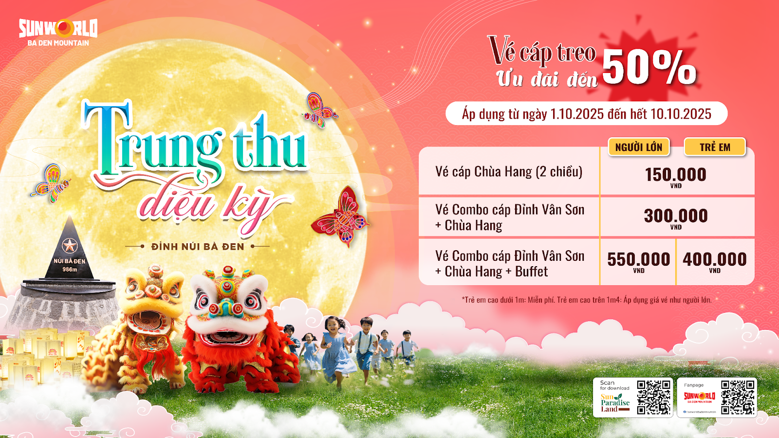 Sun World Ba Den Mountain mang đến cho du khách ưu đãi hấp dẫn mùa Trung thu 2025.