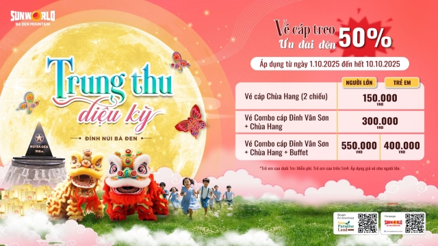 Sun World Ba Den Mountain ưu đãi 50% vé cáp treo mùa Trung Thu 2025